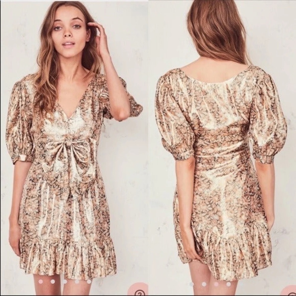 LoveShackFancy Gold Silk Lena Dress